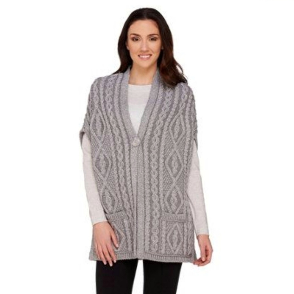 Aran Crafts | Merino Wool One Button Drop Shoulder Vest Grey Size XS/S NEW